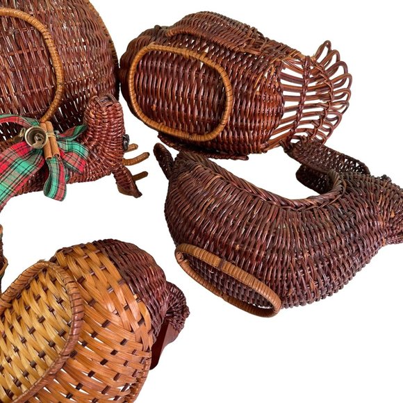 Vintage 6 Wicker and Wood Animal Basket 6 pc Lot Turkey Duck Rabbit Reindeer - Picture 14 of 15